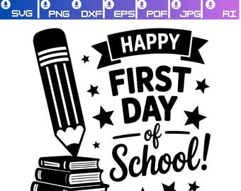 Gelukkige eerste schooldag PNG- en SVG-bundel | Ontwerp leraar waardering | Globe Books-potlood