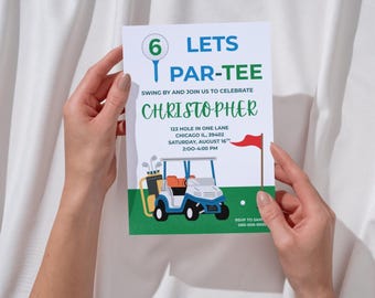 Golf Birthday Invitation, Hole in One Party, Editable Canva Template (Digital Download)