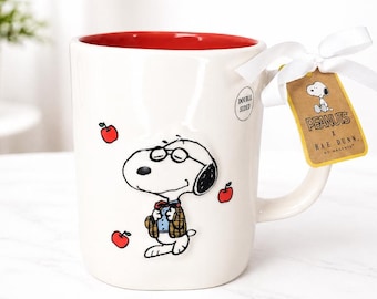 Taza de Peanuts Rae Dunn #1 para profesores, taza de café de doble cara de Snoopy, regalo de cerámica para profesores