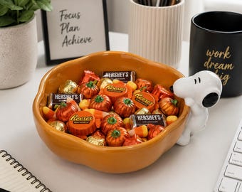 Bol para dulces de calabaza con Snoopy de Peanuts, decoración otoñal de Rae Dunn, plato de cerámica para dulces, decoración de cocina otoñal, recipiente para dulces