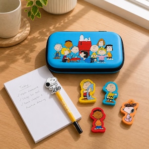 Peanuts Desk Essentials Set | Snoopy Pencil Case, Pen & Character Erasers