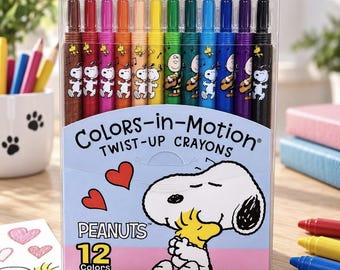 Crayones de Snoopy, 12 colores, Crayones giratorios de Peanuts, Materiales para colorear, Regalo de Peanuts