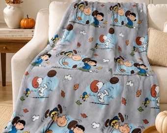 Snoopy Blanket, Peanuts Soft Plush Throw, Charlie Brown & Lucy Football Blanket, 50 x 70 in