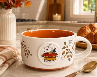Tazón para sopa Rae Dunn Snoopy con asa, taza extragrande de Peanuts de otoño de 1 litro, de cerámica.