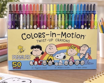 50 crayones retráctiles de colores, material de arte de Snoopy de Peanuts, colores metálicos y neón, regalo para profesores
