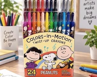 Crayones Snoopy de 24 colores, Crayones giratorios Peanuts, Dorado y Plateado, Materiales de arte para colorear, Regalo Peanuts