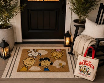 Felpudo de Peanuts, Alfombra de bienvenida para exteriores de Snoopy y Charlie Brown, Decoración para el porche delantero