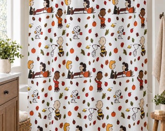 Cortina de ducha de otoño, decoración de baño de Snoopy y Charlie Brown, decoración de otoño de Peanuts, 72 x 72 pulgadas
