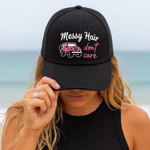 Messy Hair Don’t Care Hat – Embroidered Jeep Lover Cap, Off Road Adventure Baseball Hat, Funny Outdoor Driving Gift for Women & Men