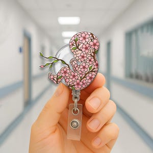 Floral Baby Badge Reel, OB Nurse ID Holder, L&D Badge Clip, Midwife Gift, Cute Medical Badge Reel, Labor Delivery Nurse Accessories