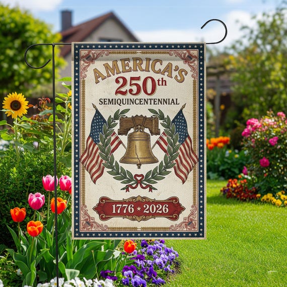 America 250 Semiquincentennial Garden Flag, Liberty Bell Yard Flag, Patriotic Outdoor Decor