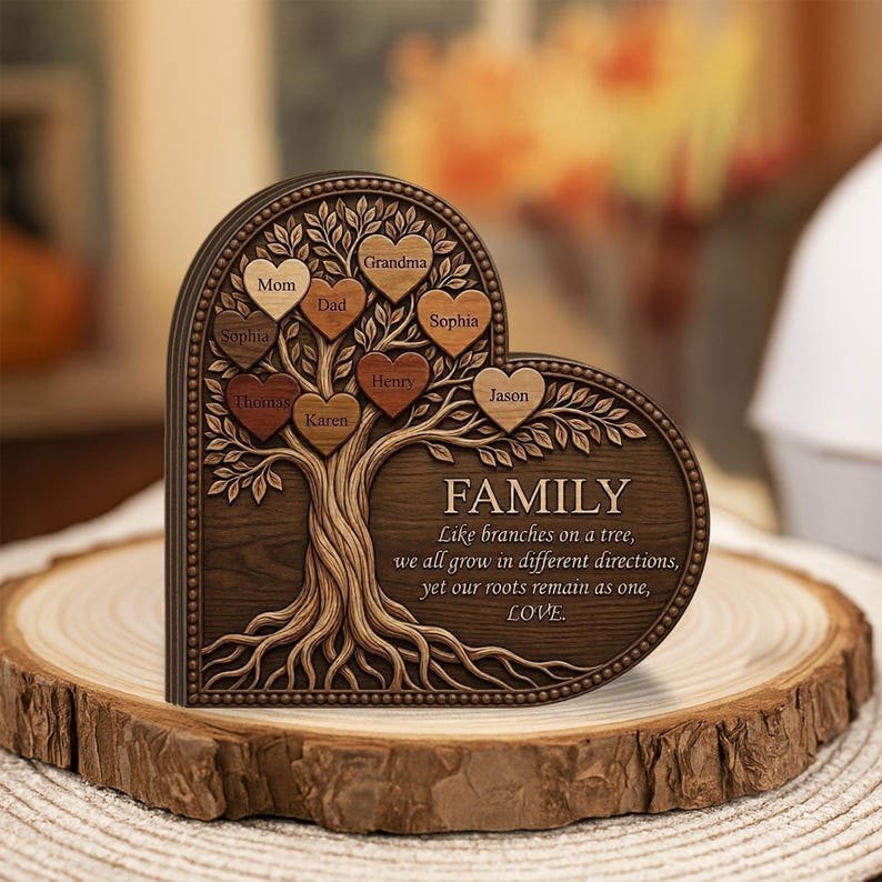 Personalized Wooden Heart Block: Family Tree of Life Custom Name Sign ...