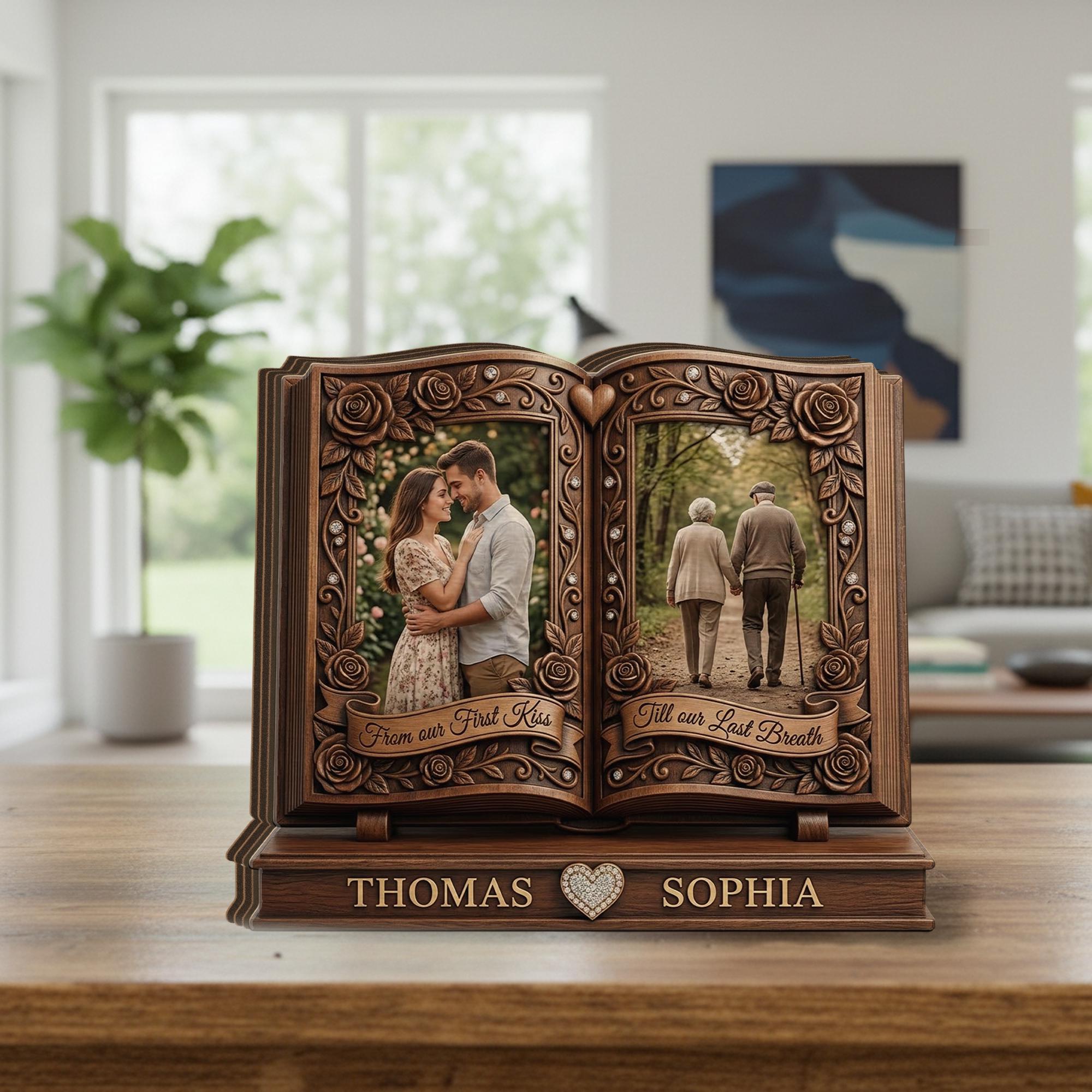 Personalized Wooden Photo Block: Open Book Plaque (2D
