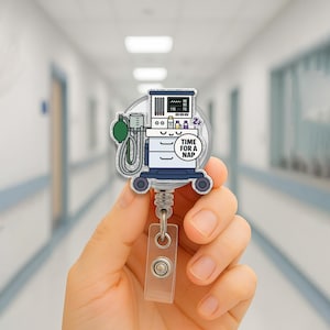 Tijd voor een dutje Badgehaspel anesthesiemachine, ID-houder verpleegkundige, medische badgeclip, cadeau verpleegkundige, CRNA-accessoires, haspel dokter