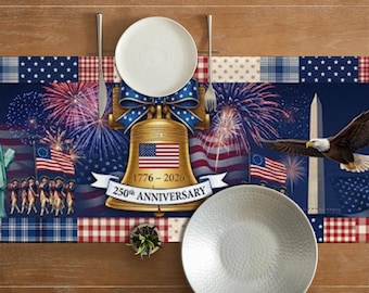 America 250th Anniversary Table Runner: Patriotic USA Table Decor, 1776–2026 Independence Party Centerpiece