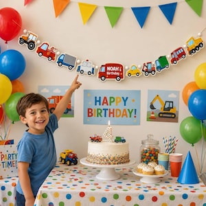 Personalized Kids Vehicle Garland: Custom Wooden Birthday Banner with Beaded String