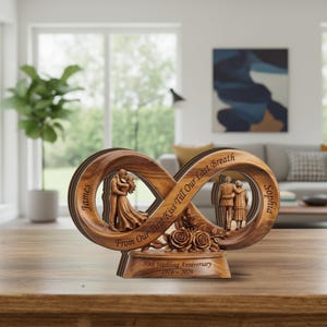 Personalized Wooden Infinity Sign: Carved Couple Roses Anniversary Tabletop Decor