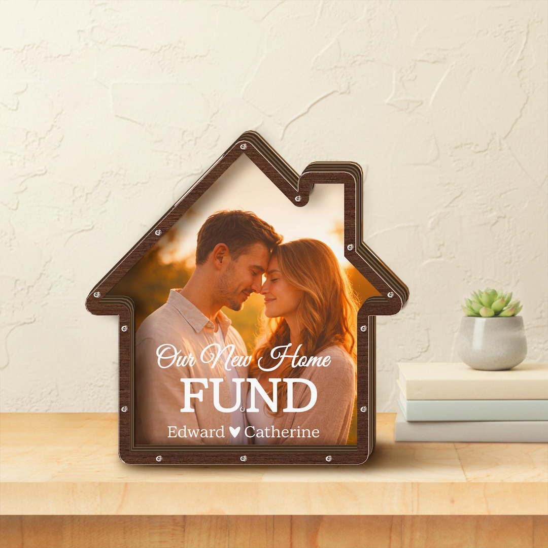 Personalized New Home Fund Piggy Bank: Custom Couple Photo Wood Money ...