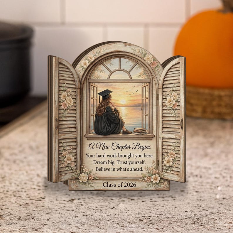 Graduation Window Writing Personalized Wooden Plaque: Graduation Window Scene Class of 2026 ...