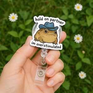 Funny Hold On Partner Frog Badge Reel, Cowboy Toad Badge Clip, Cute Nurse Gift, Quirky Medical Accessories, RN Badge Reel