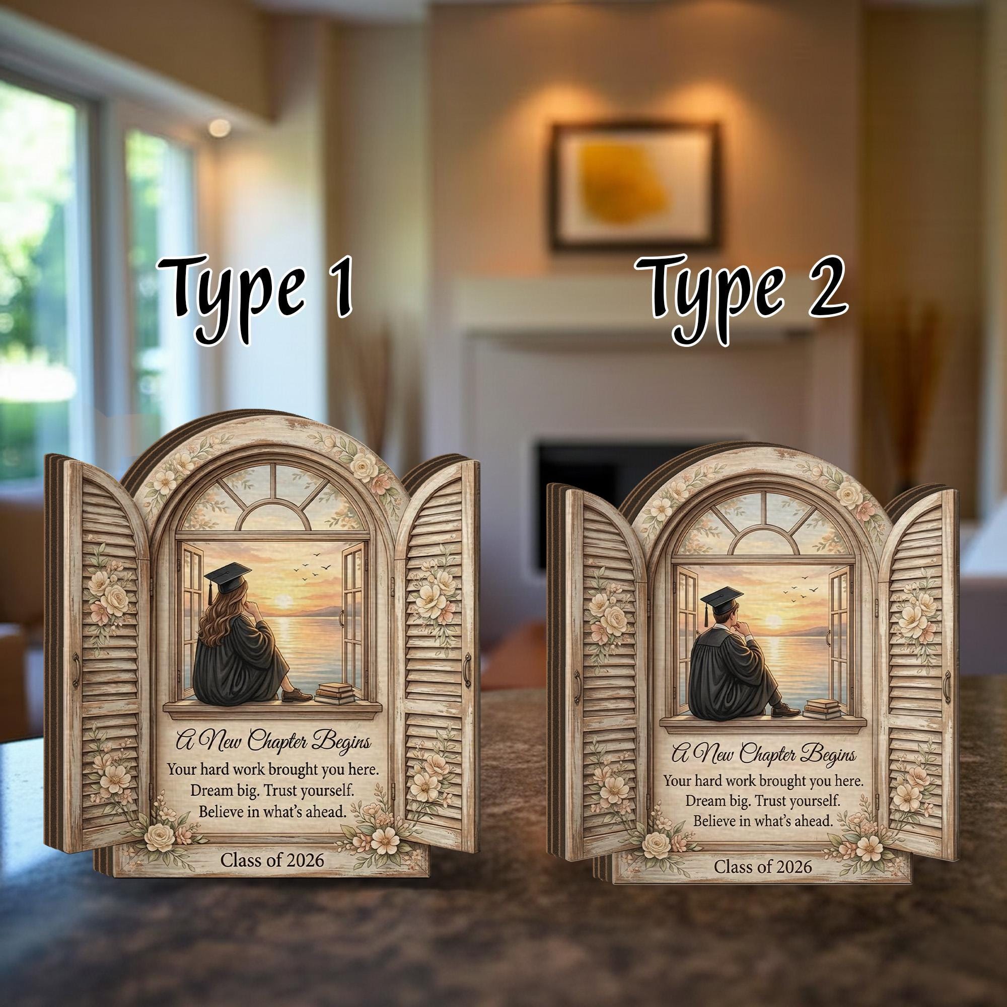 Graduation Window Writing Personalized Wooden Plaque: Graduation Window Scene Class of 2026 ...