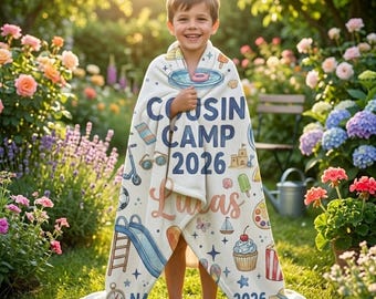 Personalized Cousin Camp Fleece Blanket: Custom Watercolor Summer Doodles