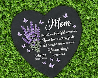 Mom Memorial Stone – Personalized Heart Garden Stone, In Loving Memory Sympathy Gift for Mother
