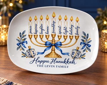 Personalized Hanukkah Platter: Ceramic Dreidel Oval Family Dish