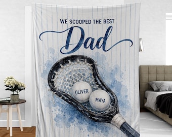 Personalized Fleece Blanket: Custom Lacrosse Dad Gift Watercolor Throw