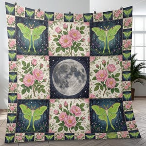 Luna Moth Full Moon Quilt Blanket: Bedding Dark Cottagecore Nature Inspired Home Decor