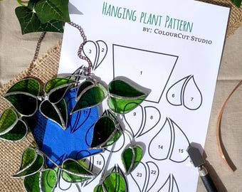 Hanging Plant Stained glass Pattern, Png, PDF, DXF, SVG, Suncatcher, nature, Plant, Homedecour, Pottet Plant, Beginer friendly