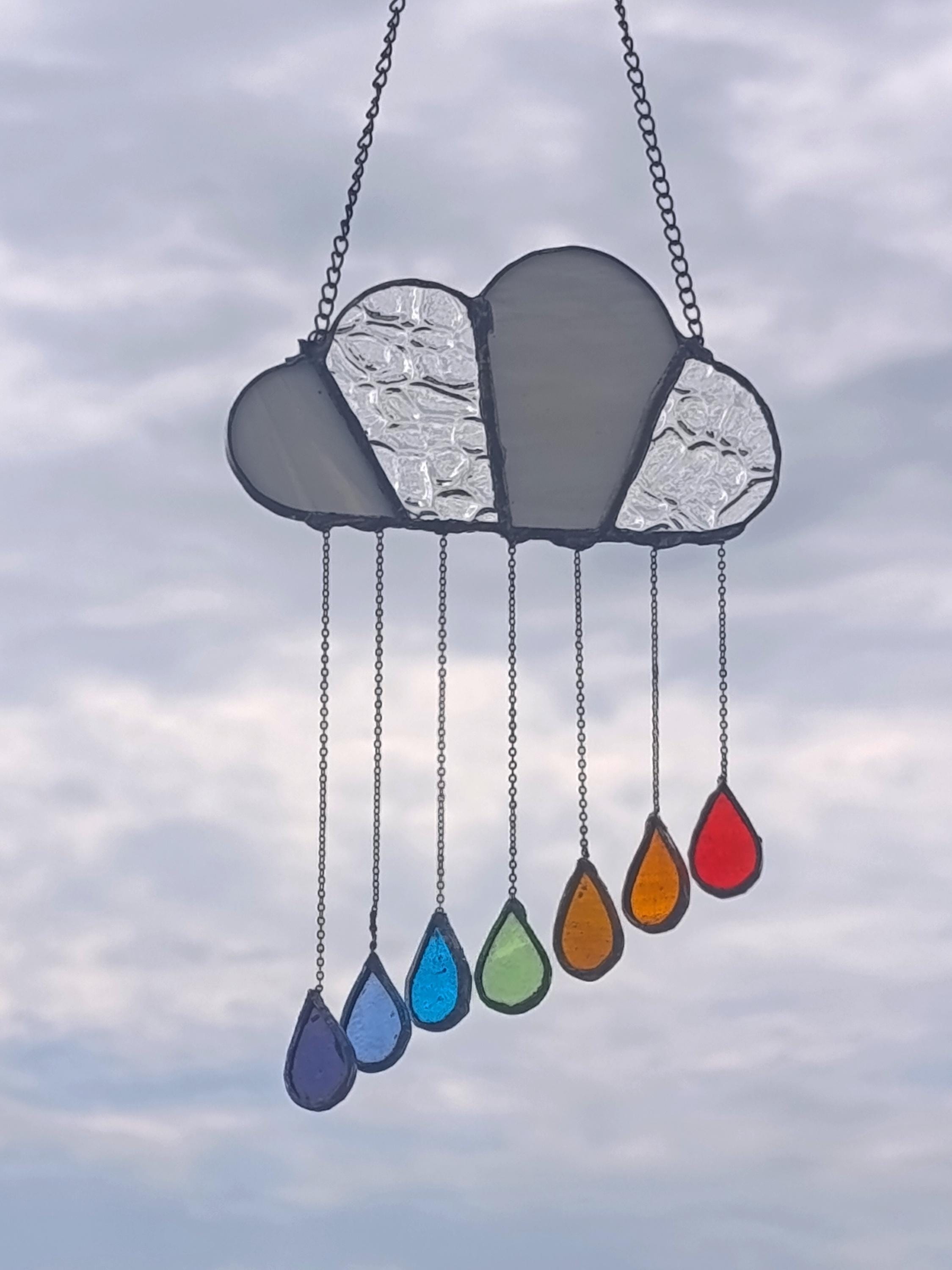 Rainbow Rain Stained Glass Pattern, Png, PDF, DXF, SVG, Suncatcher ...