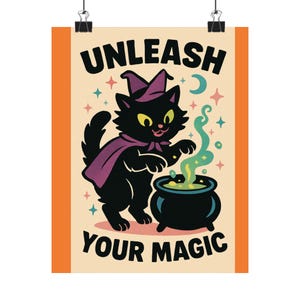 Magic Cat Matte Vertical Posters, Enchanting Halloween Wall Art Decor, Unique Cat Lover Gift, Spooky Home Decoration, Cat Lady Poster, Matte