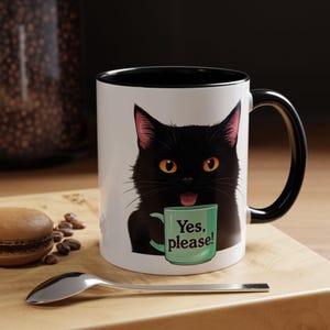 Cute Cat Coffee Mug, Pet Lover Gift, Black Cat Design, Cat Mom Mug, Coffee Enthusiast, Funny Cat Cup, Animal Lover Present