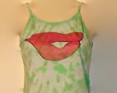 tie dye LIPS smooch red lips hand painted art tee tie dye tank top petite size clothing Petite tank top petite tee shirt small tee girls