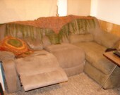Sofa Scarf N Throw Pillow SET Woodland Colors Crochet N knitting Beautiful Can be neck scarf or Home Decor One of a Kind Ooak *