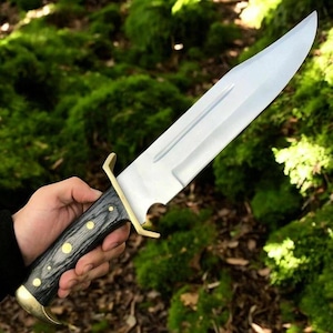 Custom Handmade Best Bowie Knife – 16&quot; D2 Steel High Carbon Steel Hunting Knife with Brass Guard & Pommel – Outdoor Camping Survival Blade