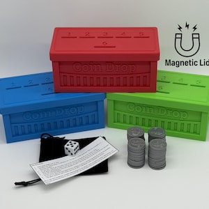 Coin Drop Strategy Dice Game | Magnetic Lid + 60 Plastic Quarters | Compact Fun for Kids, Adults & Families
