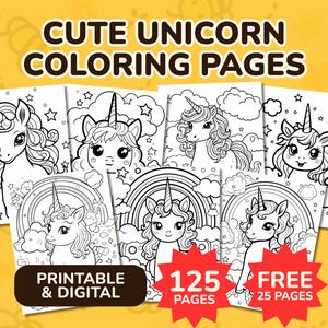 Cute Kawaii Unicorn Coloring Book, Unicorn Coloring Pages For Kids, Printable Coloring Pages, Kids Coloring Sheets, Homeschool Essentials