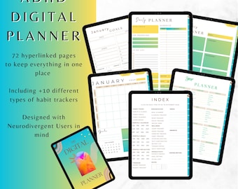 ADHD Digital Planner for Adults, Focus Productivity Template, Daily Routine Planner, Anxiety Overwhelm Journal
