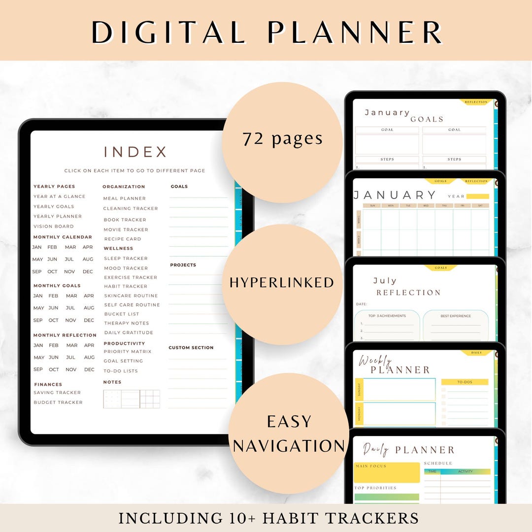 Digital Life Planner, Undated Hyperlinked Goodnotes PDF, Goal Habit ...