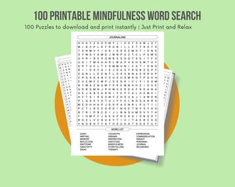 100 Mindfulness Word Search Puzzles: Relaxing Brain Games (PDF Download 8.5x11in)