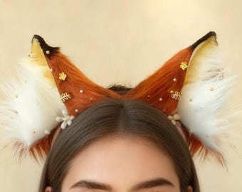 Braune Fuchsohren und Schwanz Set, Handgefertigtes Kunstpelz Cosplay Set, Flauschig Pelziges Neko Kit, Therian Ausrüstung, Realistische Fuchsohren für Anime & Halloween