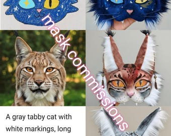 Máscara Therian personalizada por encargo / Máscara de animal personalizada / Piel sintética realista hecha a mano / Tocado peludo o alterhumano personalizado