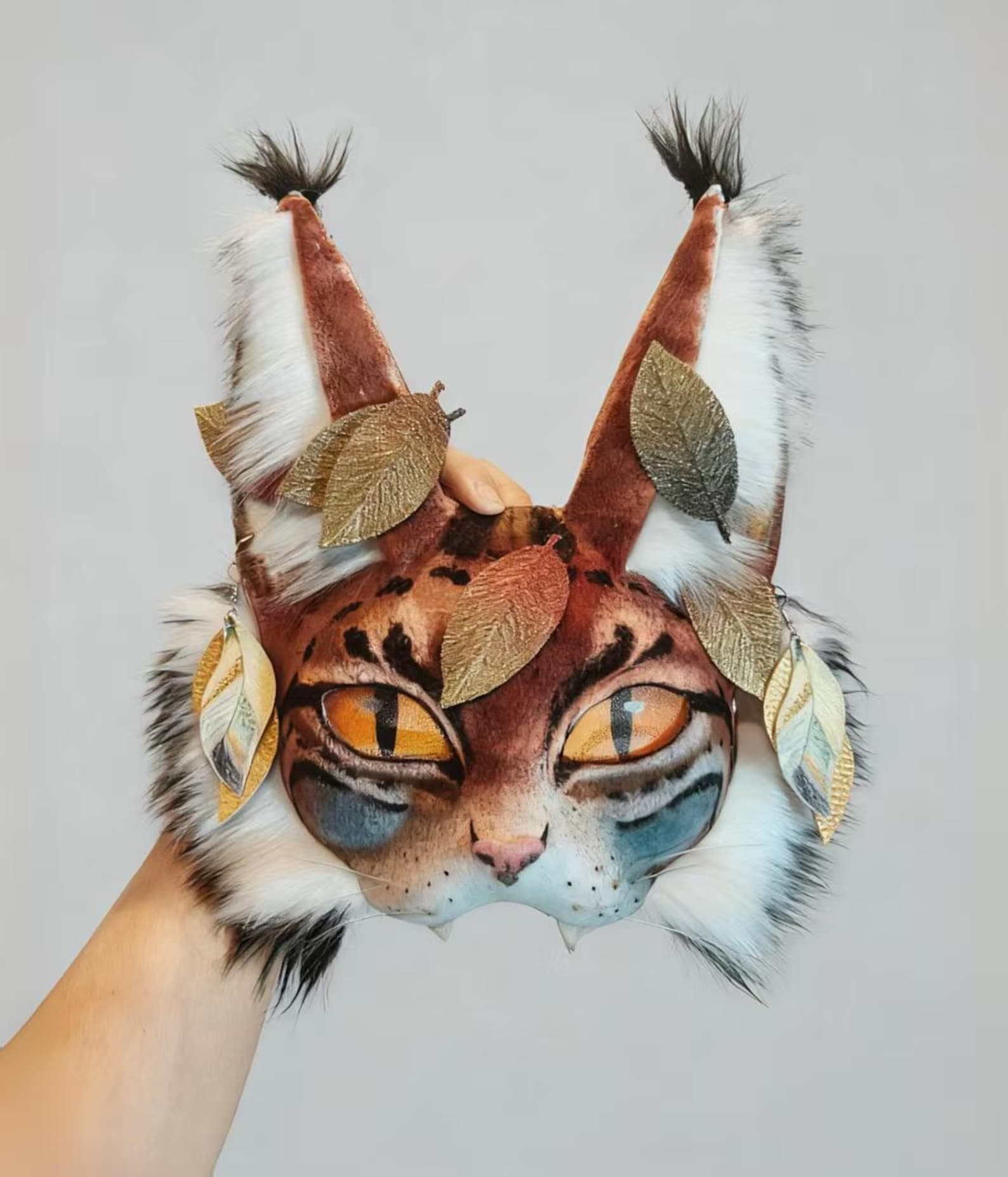 Fur Mask Forest Lynx Cat Mask Paws Tail Set | Handmade Realistic Faux Fur ...