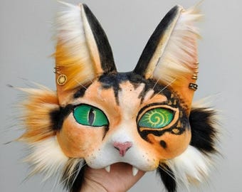 三毛猫マスク 足と尻尾セット | ハンドメイド リアルなフェイクファー