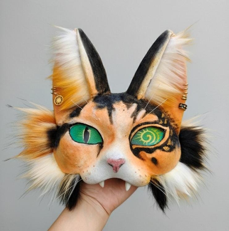 三毛猫マスク 足と尻尾セット | ハンドメイド リアルなフェイクファー