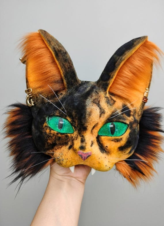 Tortoiseshell Tortie Cat Mask Tail Set | Handmade Faux Fur Therian