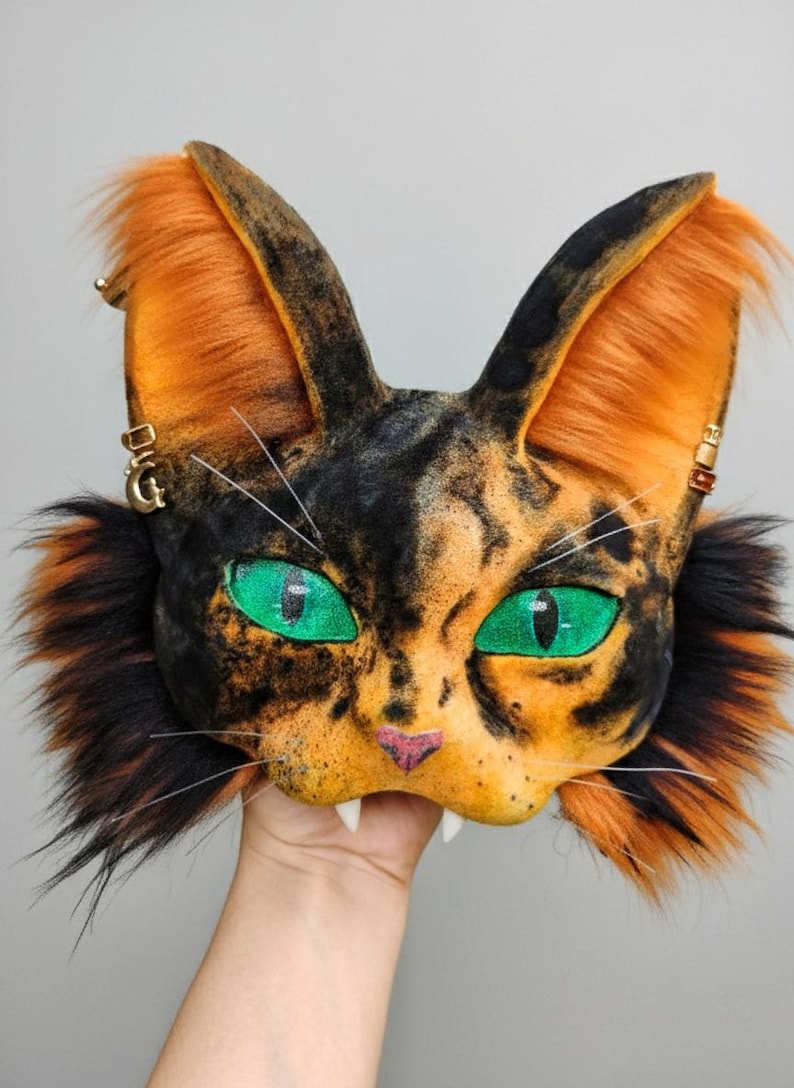 Fur Mask Tortoiseshell Tortie Cat Mask Tail Set | Handmade Faux Fur Therian Mask ...