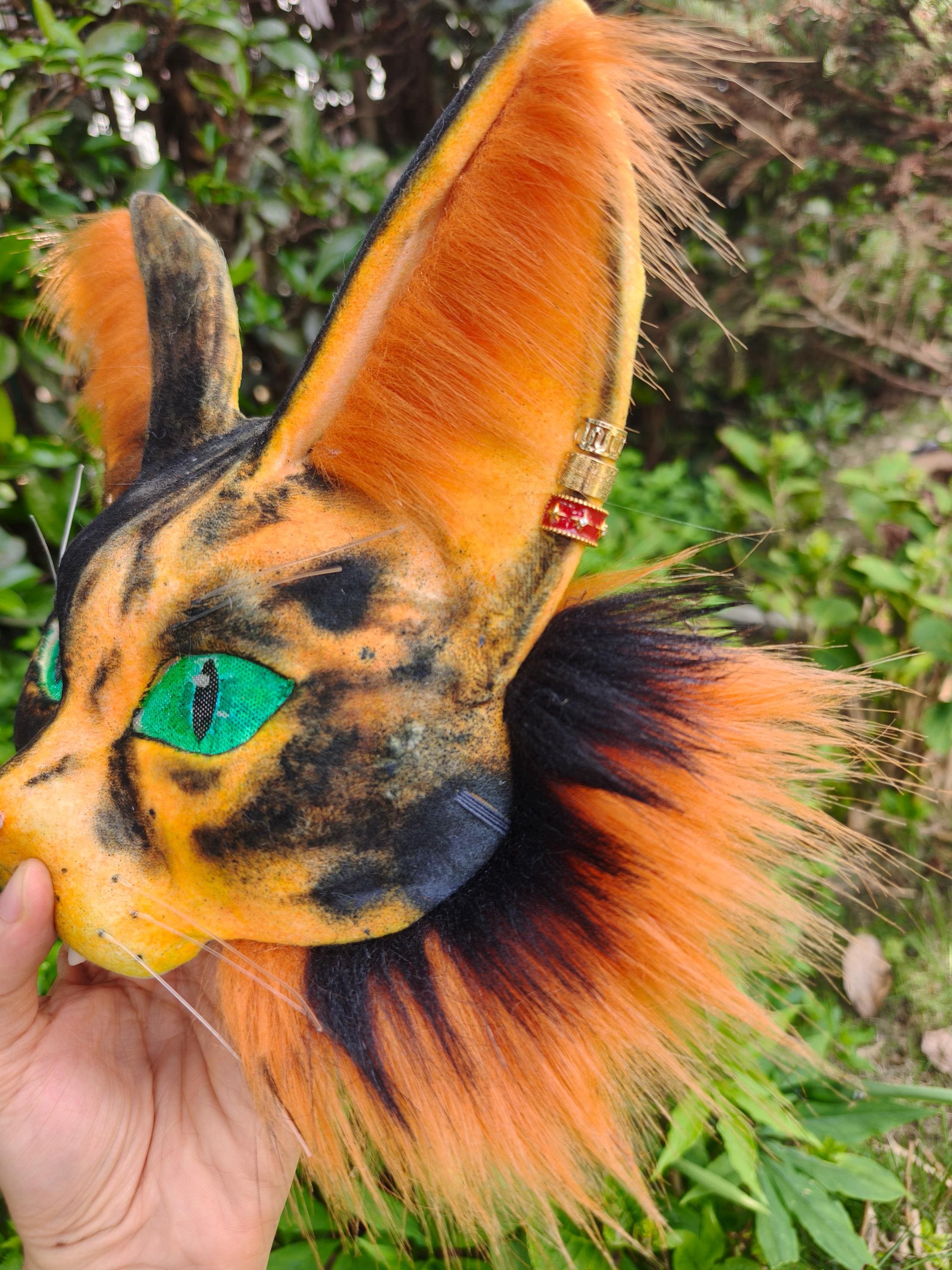 Tortoiseshell Tortie Cat Mask Tail Set | Handmade Faux Fur Therian